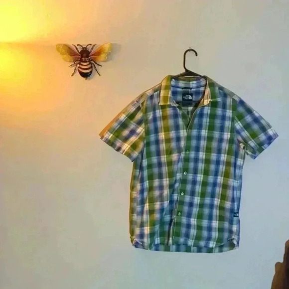 The North Face button up T-shirt, Large, green, blue, green and white - Picture 1 of 6